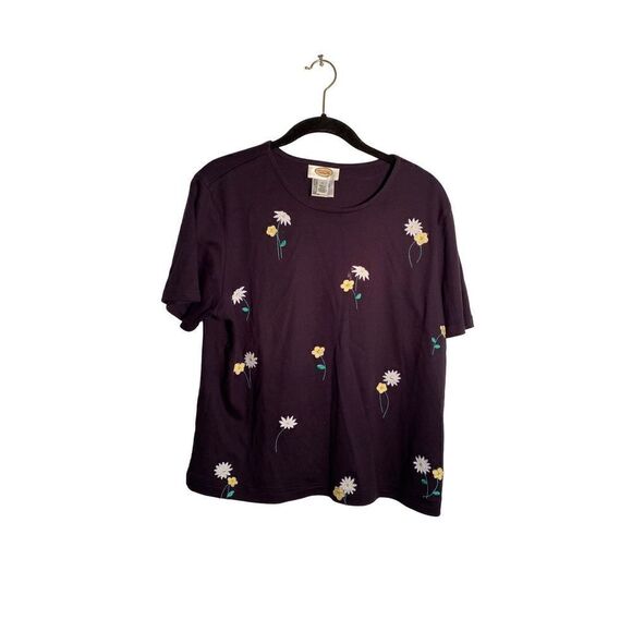 Talbots women’s navy blue floral daisy embroidered top size L ￼ - Picture 2 of 4
